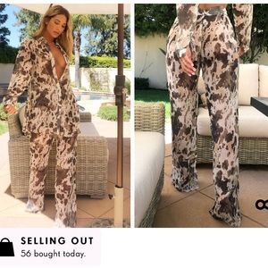 PrettyLittleThing Brown Cow Print Beach Set